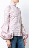 Bishop-Sleeved Gingham Shirt