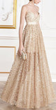 Gold Embroidered Sleeveless Formal Gown - DESIGNER INSPIRED FASHIONS