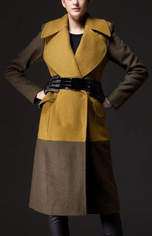 Large Collar Color-Block Wool Coat - DESIGNER INSPIRED FASHIONS