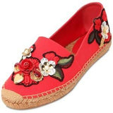 Locket-Flower-Jewel Embroidered Espadrilles-Red - DESIGNER INSPIRED FASHIONS