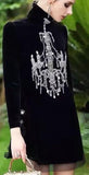Black Velvet Mock-Neck Embellished Chandelier Dress - DESIGNER INSPIRED FASHIONS