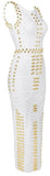 'Bradshaw' Gold Beaded Long Dress - White - DESIGNER INSPIRED FASHIONS