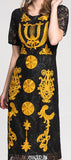 Black Lace Dress with Gold Embroidery