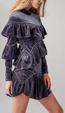 Ruffled Velvet Mini Dress - DESIGNER INSPIRED FASHIONS