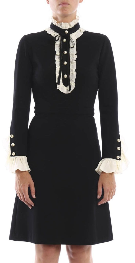 Black & White Contrast Ruffle Dress - DESIGNER INSPIRED FASHIONS
