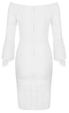 Cut-Out Flared Half-Sleeve Off-The-Shoulder Dress - Blue or White