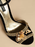 Black Velvet Sandal with Sculptural Heel & Embroidery - DESIGNER INSPIRED FASHIONS