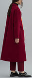 Contrast-Stripe Long Wool Coat