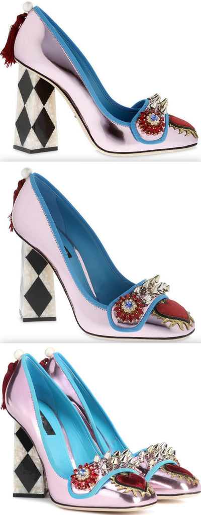 Embellished Mirror Leather Pumps