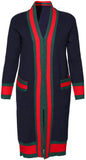 Knit Web Detail Long Cardigan Sweater, Dark Blue or Green