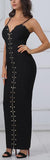 Studded Long Zip-Down Bodycon Bandage Dress, Black or Deep Pink