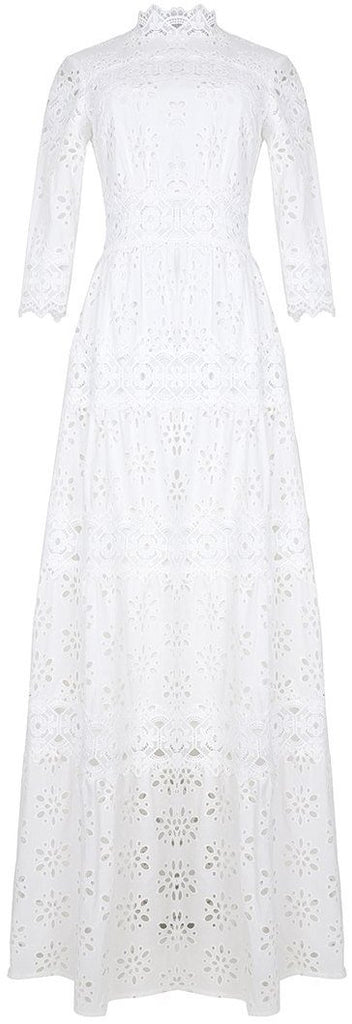 Cut-Out Half-Sleeve White Maxi Dress
