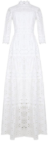Cut-Out Half-Sleeve White Maxi Dress