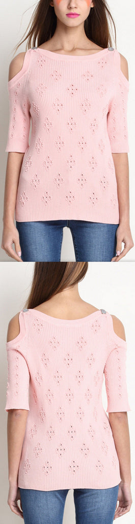 Cold-Shoulder Knit Top, Pink - DESIGNER INSPIRED FASHIONS