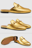 Princetown Metallic Leather Slippers, Gold