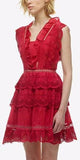 Three Tiered Peplum Lace Dress in Red - DESIGNER INSPIRED FASHIONS