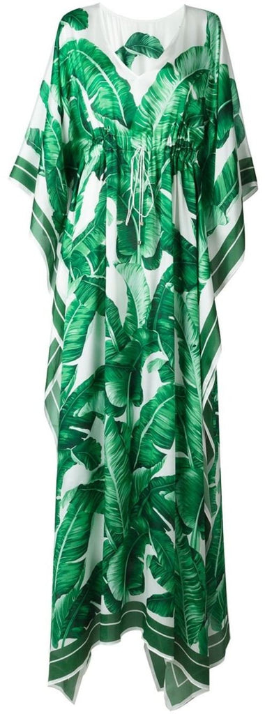Banana Leaf Print Kaftan Dress - DESIGNER INSPIRED FASHIONS