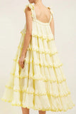 Tiered Cotton Midi Dress, Yellow | DESIGNER INSPIRED FASHIONS