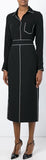 Black with White Piping Silk Blouse & Skirt Set - DESIGNER INSPIRED FASHIONS