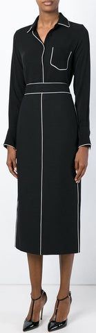 Black with White Piping Silk Blouse & Skirt Set - DESIGNER INSPIRED FASHIONS