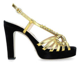 Velvet and Leather Sandal with Crystals