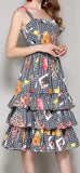 Printed Gingham Tiered Dress