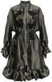 Bead-Embellished Embroidered Ruffled Satin Coat