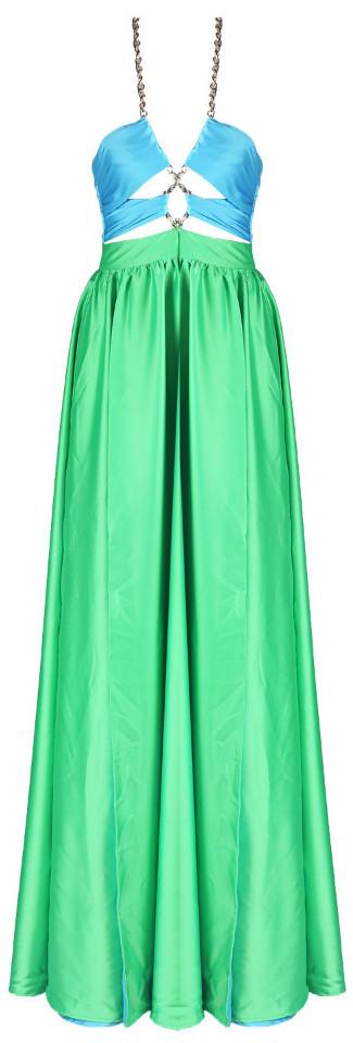 Long Chained Contrast Halter Dress - DESIGNER INSPIRED FASHIONS