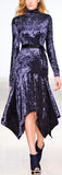 Crushed Velvet Turtle-Neck Flared Dress