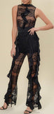 Lace Ruffle Jumpsuit, Black - DESIGNER INSPIRED FASHIONS
