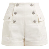 Button-Embellished Shorts, White