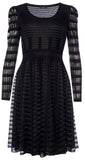 Scoop Neck Sheer Knit Mini Dress, Black