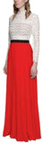 Pleated Crochet Floral Maxi Dress in Red - DESIGNER INSPIRED FASHIONS