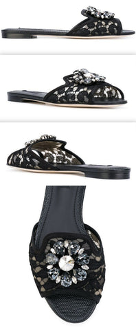Bianca Embellished Flat Sandals, Black | DESIGNER INSPIRED FASHIONS