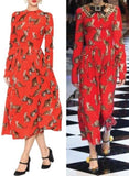 'Zambia' Cat Printed Dress in Red - DESIGNER INSPIRED FASHIONS