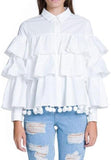 Pom Pom Tiered Shirt, White - DESIGNER INSPIRED FASHIONS