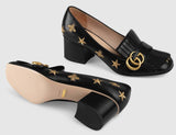 Embroidered Leather Mid-Heel Pump, Black