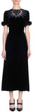 Short-Sleeve Fur Cuffs Velvet Midi Cocktail Dress with Heart Embroidery