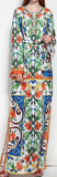 Majolica Print Multicolored Long Embellished Tunic Dress