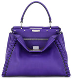 Peekaboo Medium Stitch Threading Satchel Bag - (Black, Cognac, Purple) - DESIGNER INSPIRED FASHIONS