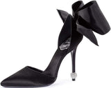 Satin Bow D'Orsay Crystal Sphere Pump - (Rose Red or Black) - DESIGNER INSPIRED FASHIONS
