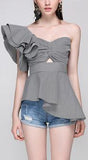 'MarÌ_a De M̬dici' Asymmetrical Peplum Gingham Top - DESIGNER INSPIRED FASHIONS