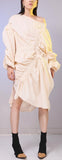 Ruched Asymmetrical Dress - Light Blue or Light Beige