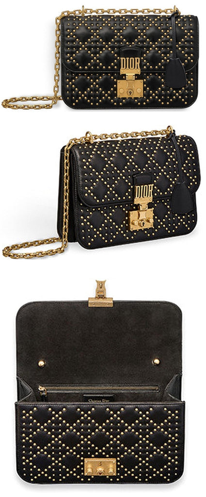 Dioraddict Flap Bag in black Studded Cannage Leather