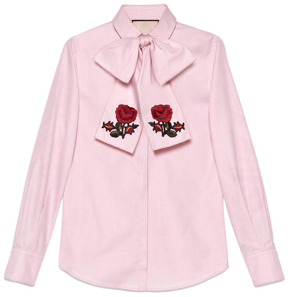 Oxford Shirt with Floral Embroidered Scarf - DESIGNER INSPIRED FASHIONS