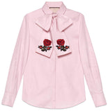 Oxford Shirt with Floral Embroidered Scarf - DESIGNER INSPIRED FASHIONS