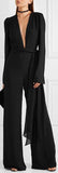 Black Stretchy Low-Cut Jumpsuit - DESIGNER INSPIRED FASHIONS