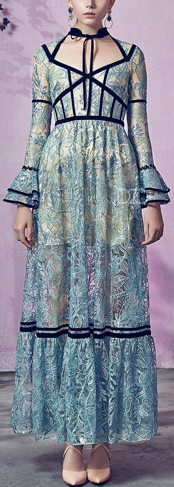 Paneled Floral Lace Gown
