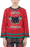 Butterfly Patch Floral Lace Sweater in Red - DESIGNER INSPIRED FASHIONS