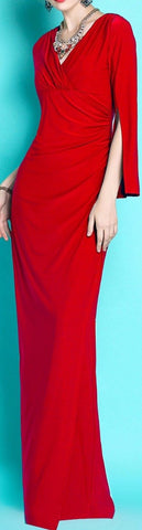 Split-Sleeve Red Maxi Dress